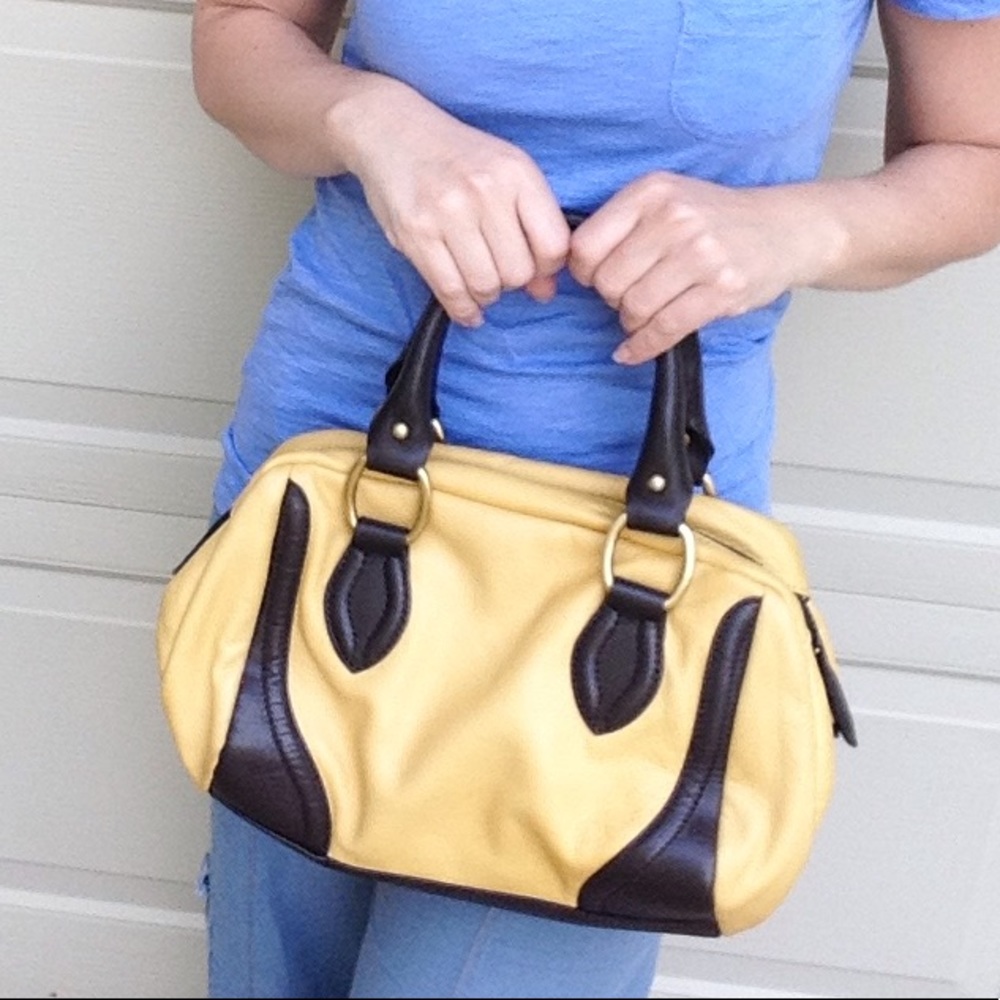 beautiful KATE LANDRY yellow brown satchel bag